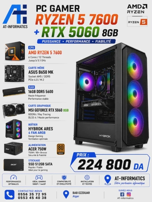 CONFIG PC GAMING AMD RYZEN 5 7600 AVEC RTX 5060 8GB MSI NEW