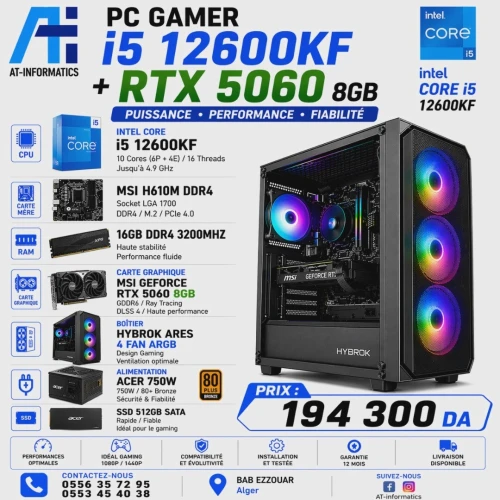 CONFIG PC GAMING INTEL CORE I5 12600KF AVEC RTX 5060 8GB MSI NEW