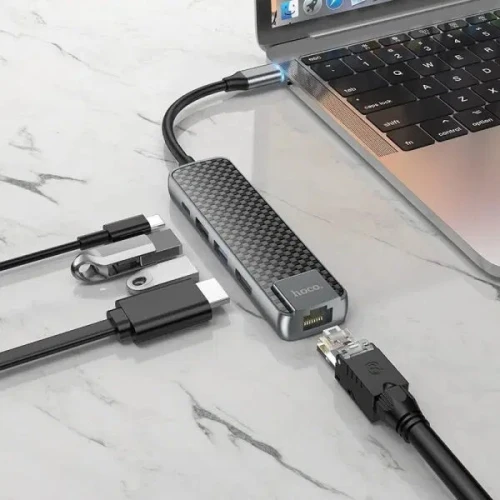 HUB type C '' HOCO HB23 Easy view '' HDMI + USB3.0 + USB2.0 + RJ45 + PD