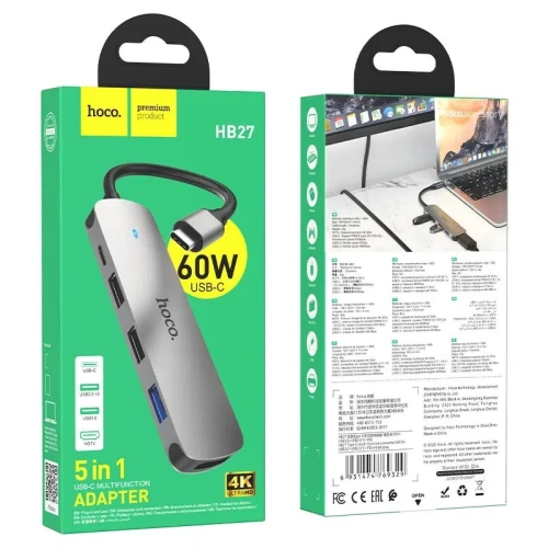 Hub HOCO HB27 5 in 1 type C HDTV + USB3.0 + USB2.0*2 + PD