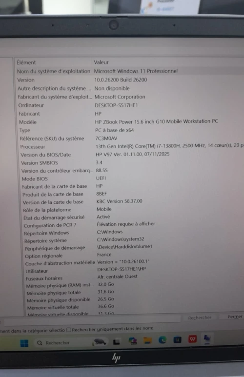 WORK STATION HP ZBOOK POWER G10 i7-12700H 32G 1TO SSD RTX A1000 6G 15,6" FHD