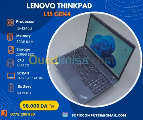LAPTOP LENOVO THINKPAD L15 GEN4 I5-1345U 32G 256G SSD 15,6" TACTILE.