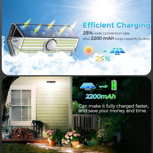 Boite 4 Lampes solaires d'extérieur à détecteur de mouvement, grand angle 270 degrés étanches IP67