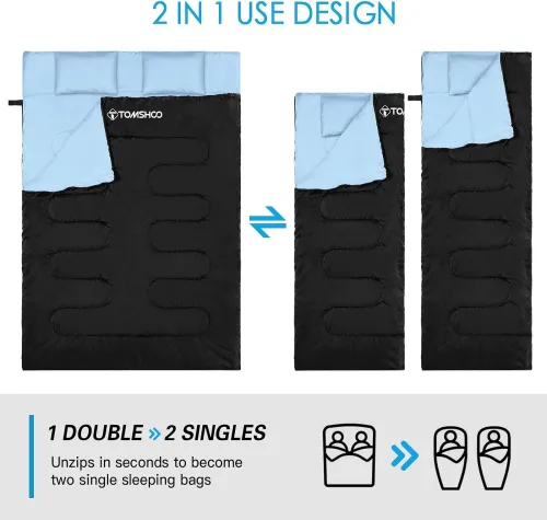 TOMSHOO Sac de Couchage 2 Places 86 " * 60 " Duvet Double Détachable avec 2 Oreillers