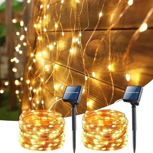 Guirlande lumineuse à LED 10m en Fil de Cuivre Solaire 100LED Lampe de Décoration de Jardin Lumière