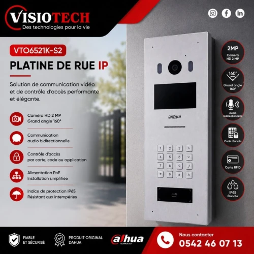 PLATINE DE RUE IP POUR APPARTEMENT DAHUA VTO6521K-S2