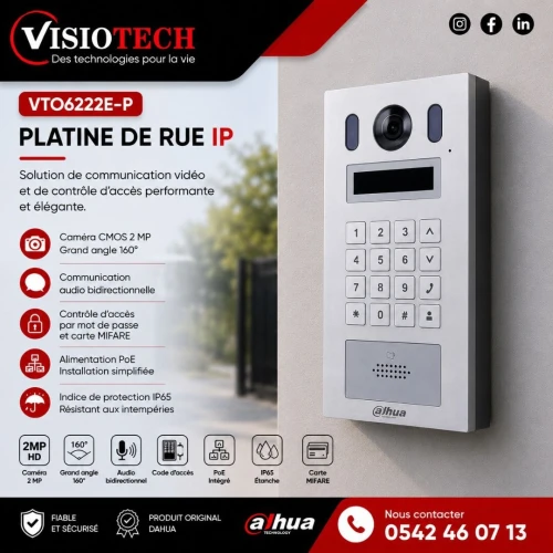 VIDÉOPHONE IP À 2 FILS POUR APPARTEMENT DAHUA VTO6222E-P