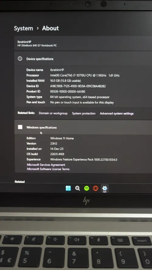 HP EliteBook I7 10 ème 16GB 512 SSD 840 G7