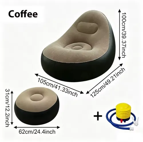 Sofa Gonflable avec Repose-Pieds (+Pompe) Fauteuil Relax Confortable, Portable pour Maison & Extérieur, Matelas Gonflable Idéal pour Camping, Sieste et Détente
