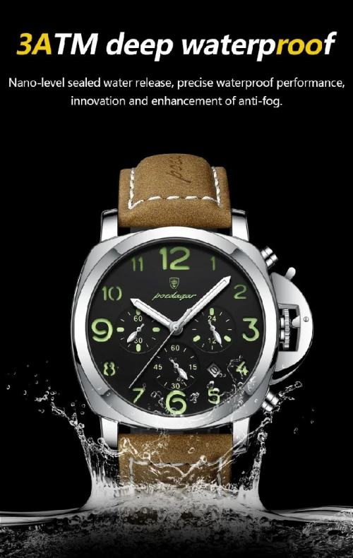 POEDAGAR,  modèles Montre de Luxe Homme, bracelet cuir et acier, Étanche,à Quartz, de Haute qualité