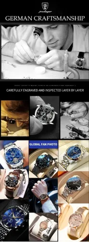 POEDAGAR, Montre de Luxe Homme, bracelet cuir, Étanche,à Quartz, de Haute qualité