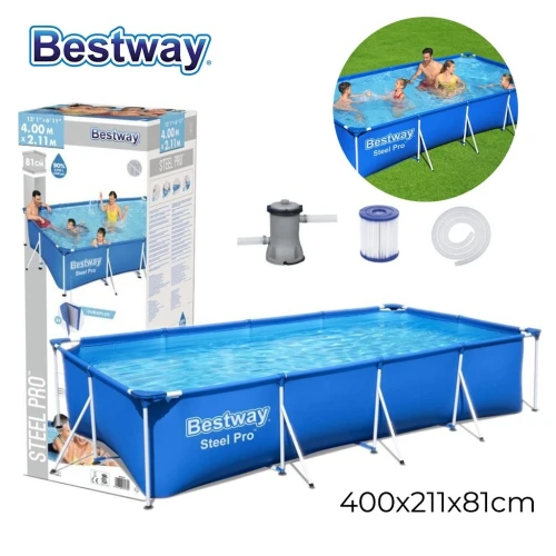 Steel Pro Piscine Rectangulaire Avec Pompe Filtrante 400 x 211 x 81 cm Bestway