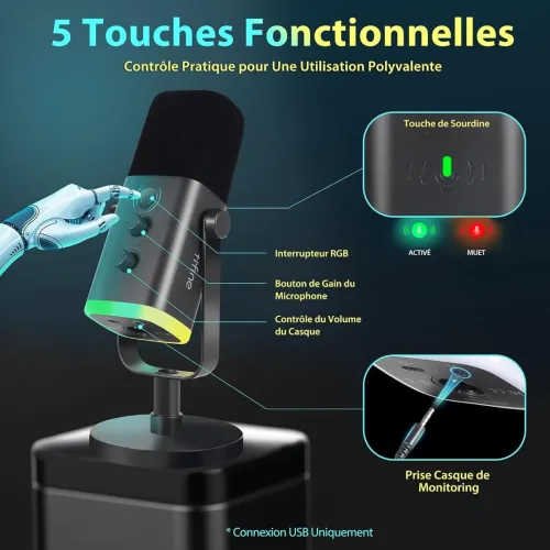 FIFINE Microphone AMPLIGAME AM8 RGB USB/XLR DYNAMIC