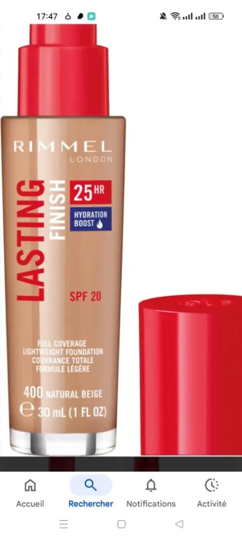 Rimmel London Fond de teint match perfect et Fond de teint Rimmel London 400 natural beige 30 ml