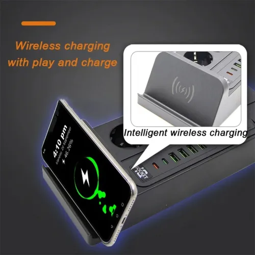 Multiprise 3000W 4 Prises, 4 Ports USB, 2 Ports Type-C avec Charge Sans Fil 