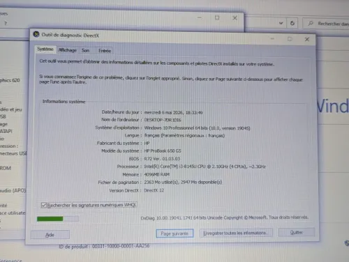 HP PROBOOK 650 G4 /I3 8EME /4G /128 SSD /15.6 +GRAVEUR DVD