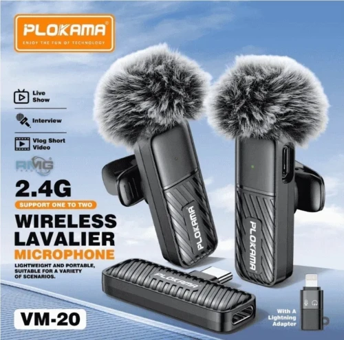 Microphone cravate sans fil Plokama VM-20 2,4 GHz - ارتقِ بصوتك إلى المستوى الاحترافي مع ميكروفون اللاسلكي المزدوج