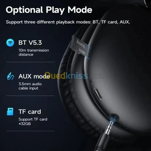 CASQUE Hoco W35 Max 90H d'autonomie Sans Fil Bluetooth 5.3 - 2500 DA
