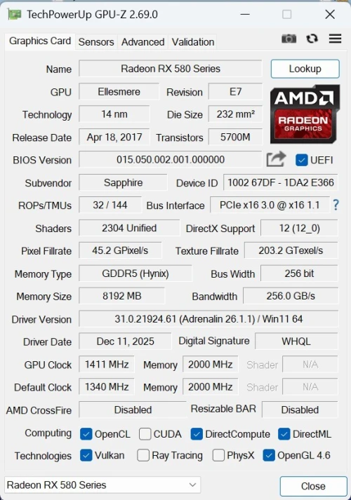 Sapphire Nitro+ Radeon RX 580 8Go GDDR5 (OC)