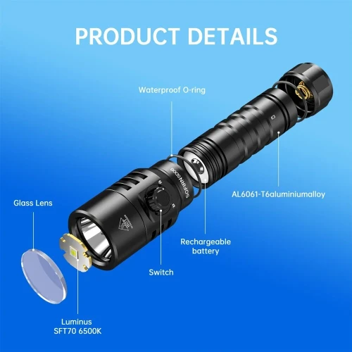 Lampe Torche SOFIRN SD06 - 3200 Lumen Chasse Sous Marine Plongée (Rechargeable)