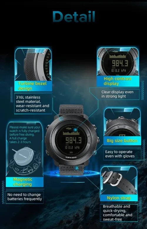 North Edge APACHE-D Men's Digital Dive Watch | Altimeter, Barometer & Compass