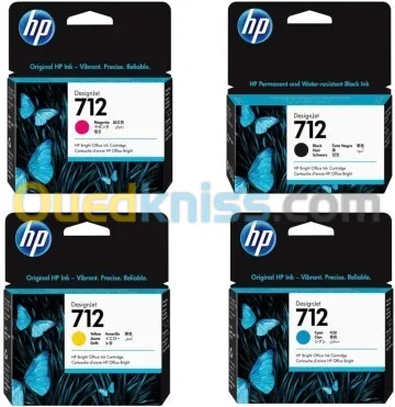 Pack Cartouches HP 712 Originales Noir, Cyan, Magenta, Jaune 