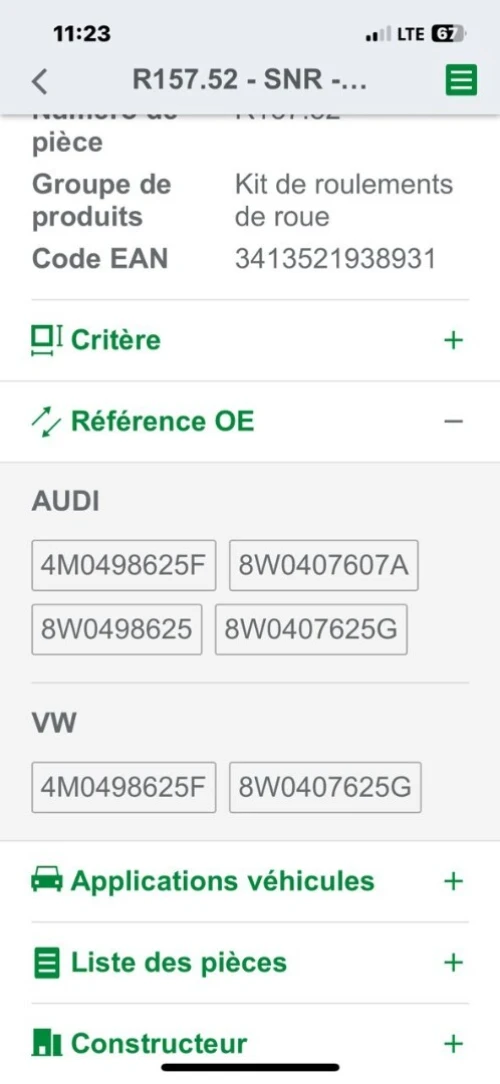 roulement audi quatro a4/a6/q5/q7