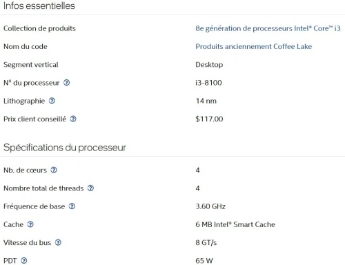 Processeur Intel i3-8100 a vendre 