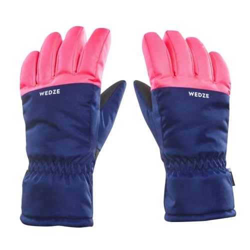 GANTS DE SKI CHAUDS ET IMPERMÉABLES ENFANT - 100 BLEU ET ROSE FLUO