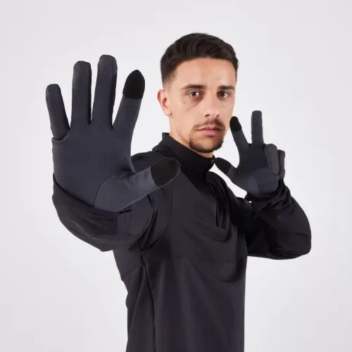 Gants de running tactiles adulte - kiprun warm 100 noir