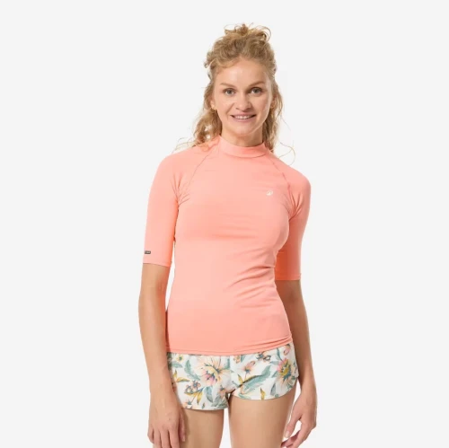 Tee shirt anti uv surf top 100 manches courtes femme corail
