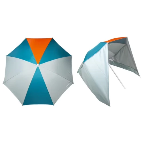 Parasol de plage PARUV Windstop bleu turquoise orange UPF50+ 2 places
