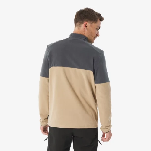 Pull Polaire de randonnée montagne homme, MH500 demi zip beige