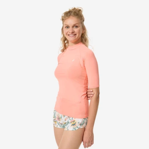 Tee shirt anti uv surf top 100 manches courtes femme corail