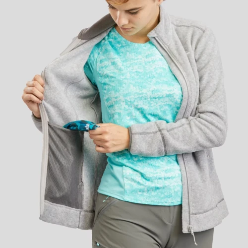VESTE Polaire de randonnée montagne femme, MH100 full zip gris