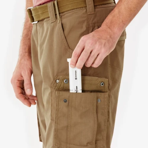 Pantalon cargo de randonnée modulable homme, TRAVEL 500 Modul marron