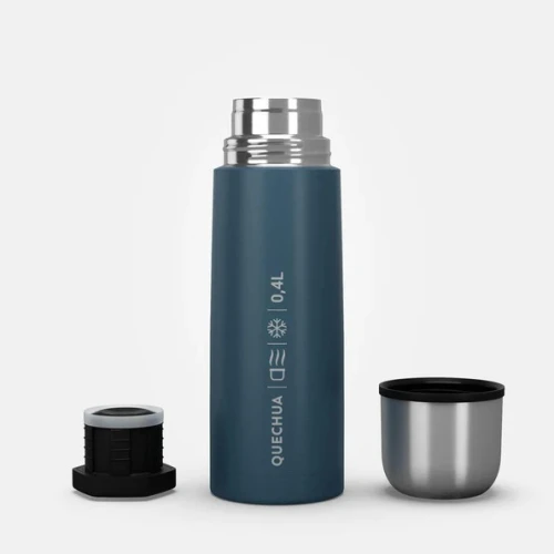 Bouteille isotherme inox 0,4L avec gobelet pour la randonnée - bleu