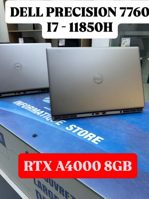 DELL PRECISION 7760 CORE : INTEL i7 - 11850H DISC :  512 GB  (SSD)  RAM : 32 GB DDR 4 RTX A4000 08GB