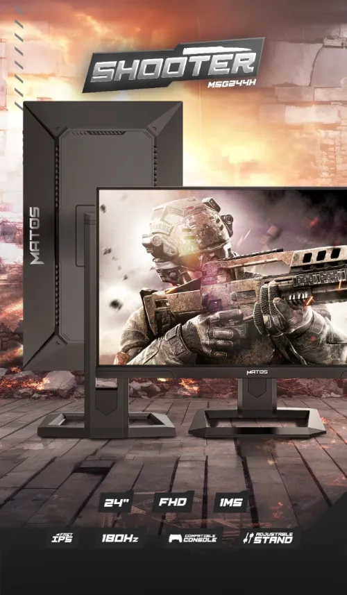 ÉCRAN MATOS SHOOTER MSG244H GAMING - 24" FHD - 180HZ - 1MS - FAST IPS - AJUSTABLE STAND - BLACK