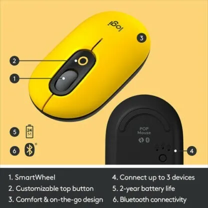 Logitech POP Silent Wireless Bluetooth Mouse (Blast Yellow)