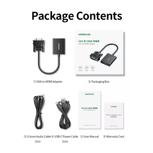 UGREEN VGA to HDMI Adapter (VGA Male to HDMI Female Converter)