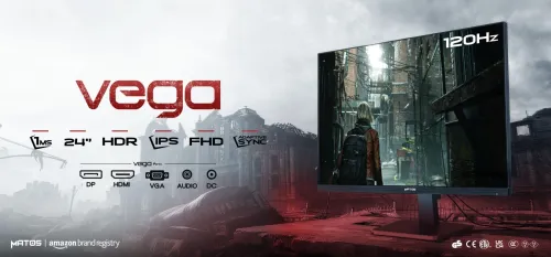 Monitor Matos VEGA 24" 120hz ,Fast IPS 1ms ,110% sRGB ,Amd Freesync,Nvidia Gsync, HDR10+