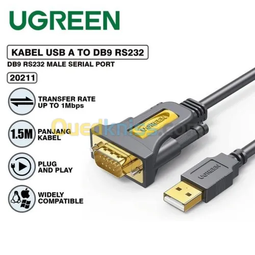 UGREEN CR104 USB to DB9 RS-232 Adapter Cable 1m