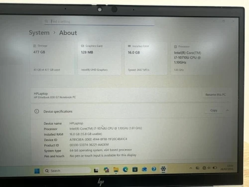 HP EliteBook 830 G7 i7 10eme Gen / 16GB RAM / 512GB SSD etat 9/10