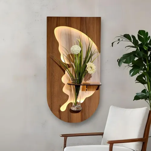 Panneau Mural Décoratif avec Éclairage LED Design Moderne en Bois V3