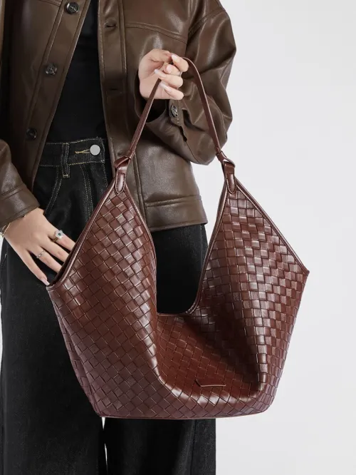 Sac cabas femme en cuir véritable grande capacité nouveau modèle 2026, tissage cuir de vache chic, pour les cours et le travail