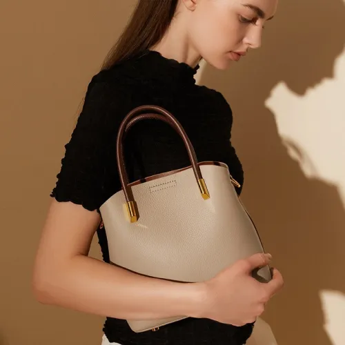 Sac seau en cuir de vache véritable pour femme printemps été 2025 look de niche polyvalent chic à main et bandoulière décontracté