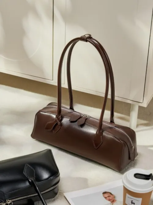 Sac baguette long en cuir de vache, grande capacité, design de niche coréen, à porter sous le bras, nouveau modèle 2026 pour femme