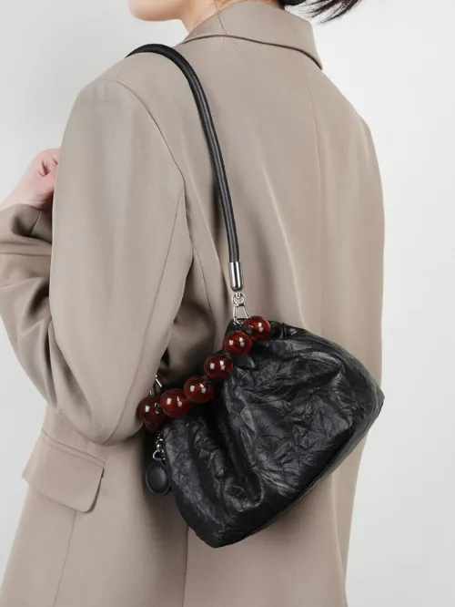 Nouveau style chinois sac à perles original cuir de première couche pour femme motif grainé sac lunch à main et bandoulière