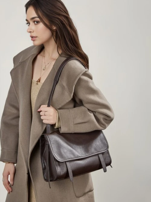 Sac cabas messenger en cuir de veau pleine fleur, style rétro et niche, décontracté, à porter sur l'épaule, en bandoulière ou à la main